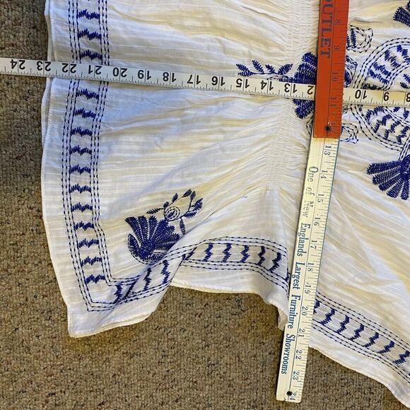 Y2K Uno Core Kimono Top Blouse White Blue Embroidered Coastal Beach Boho Women S - Picture 3 of 8